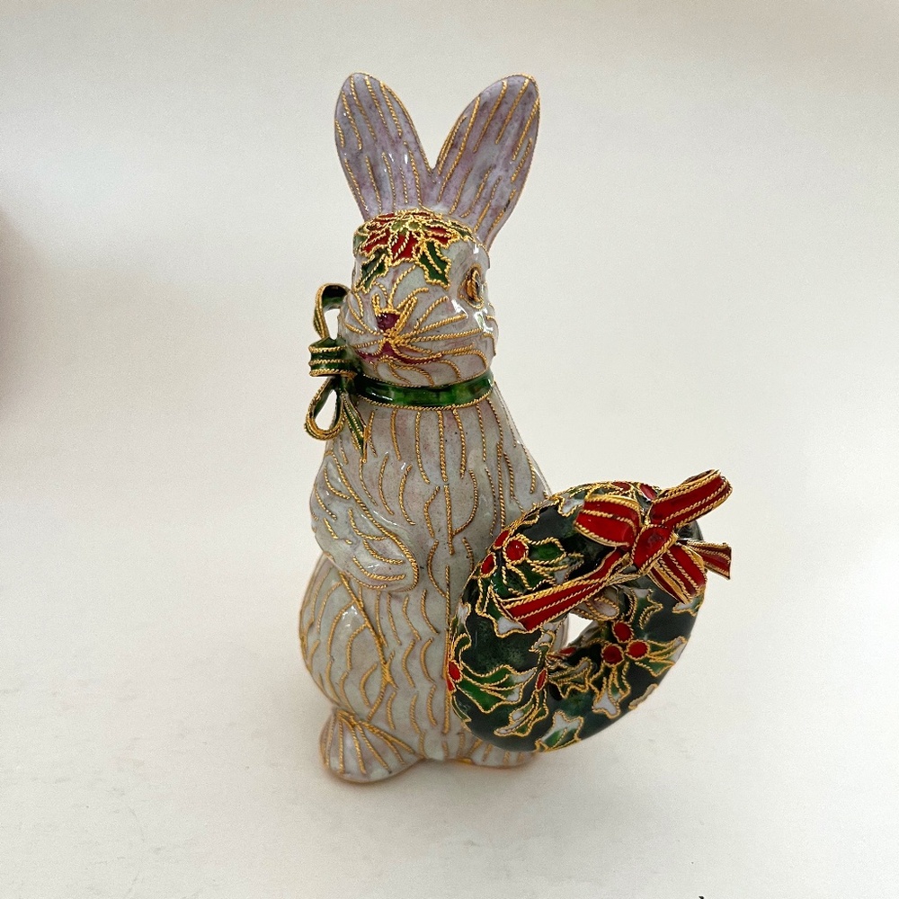 VINTAGE CLOISONNE-STYLE CHRISTMAS RABBIT BY BOMBAY COMPANY